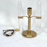 Postmodern pair of gilded metal and glass table lamps by Stilkronen. Italy 70s