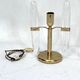 Postmodern pair of gilded metal and glass table lamps by Stilkronen. Italy 70s