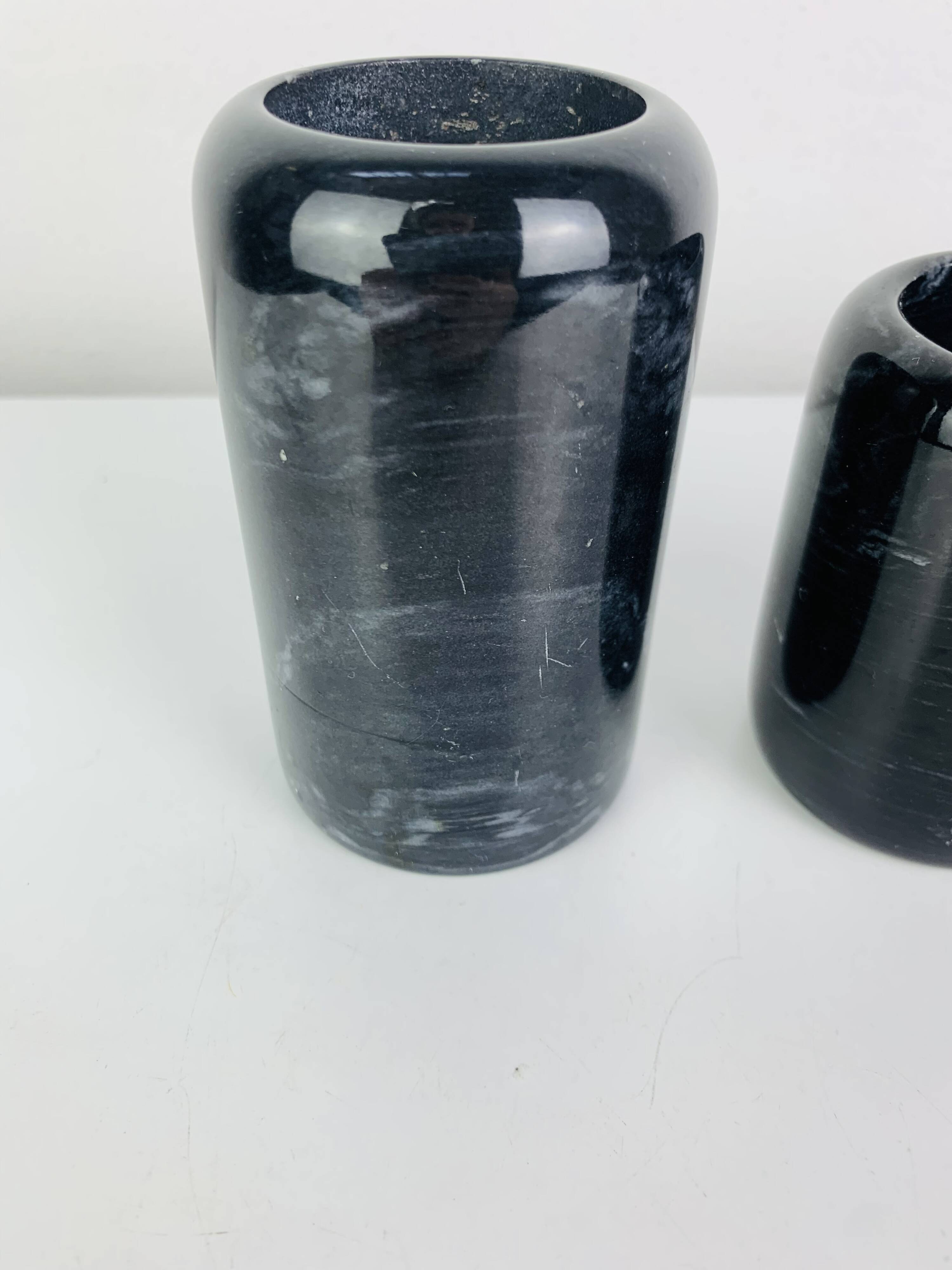 Vintage black marble candlestick trio