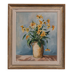 Huile sur toile par C. - fleurs