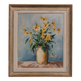 Oil on canvas by C. Suire bouquet of flowers 20th cerus frame