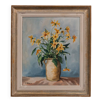 Oil on canvas by C. Suire bouquet of flowers 20th cerus frame