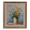 Huile sur toile par C. Suire bouquet de fleurs XXe cadre cérus