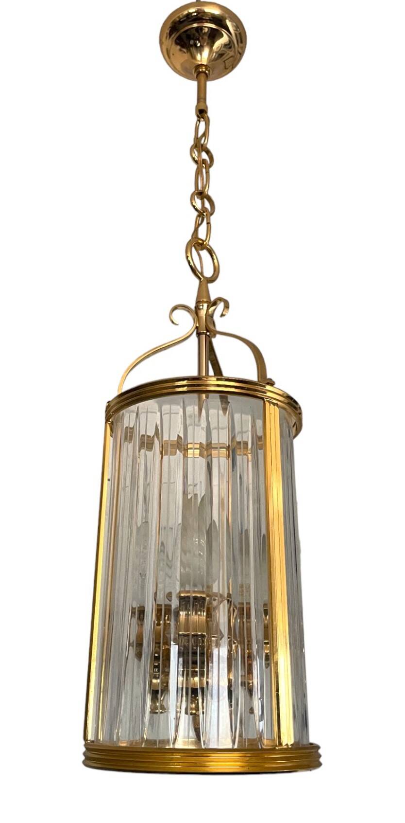 Vintage lantern chandelier in brass and crystal - 3 lights