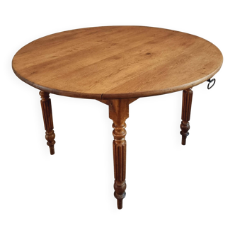 Table ronde ancienne en chêne avec abattants – France, vers 1900