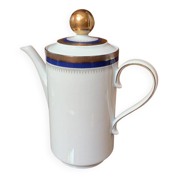 Cafetière en porcelaine - bleu cobalt - incrustation or
