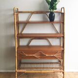 1960s rattan and wood shelf