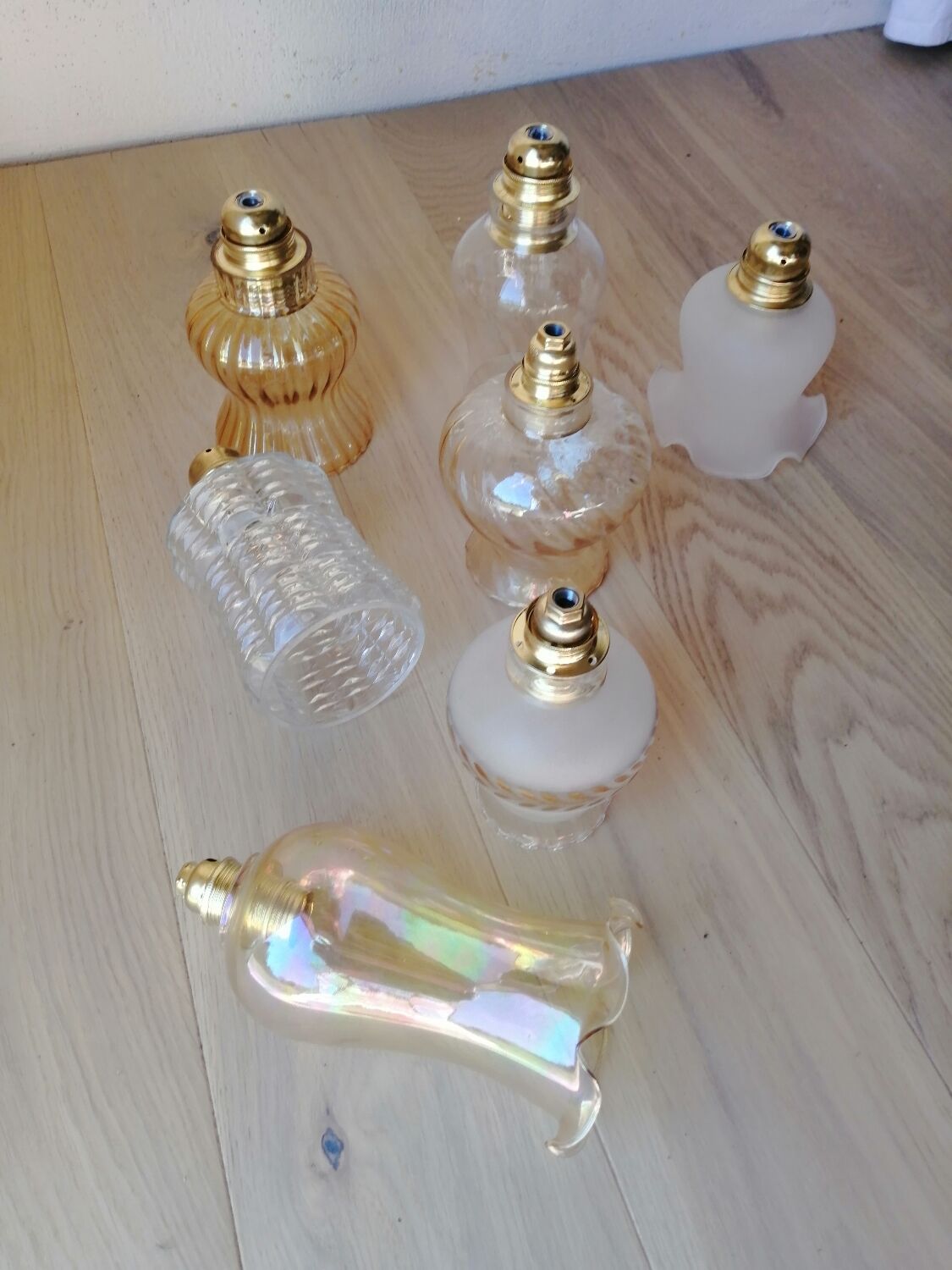 Set of 7 vintage glass globe pendants