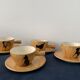 4 coffee cups and 4 sub cups zoomorphic ceramic animals Grandjean Jourdan Vallauris 1950