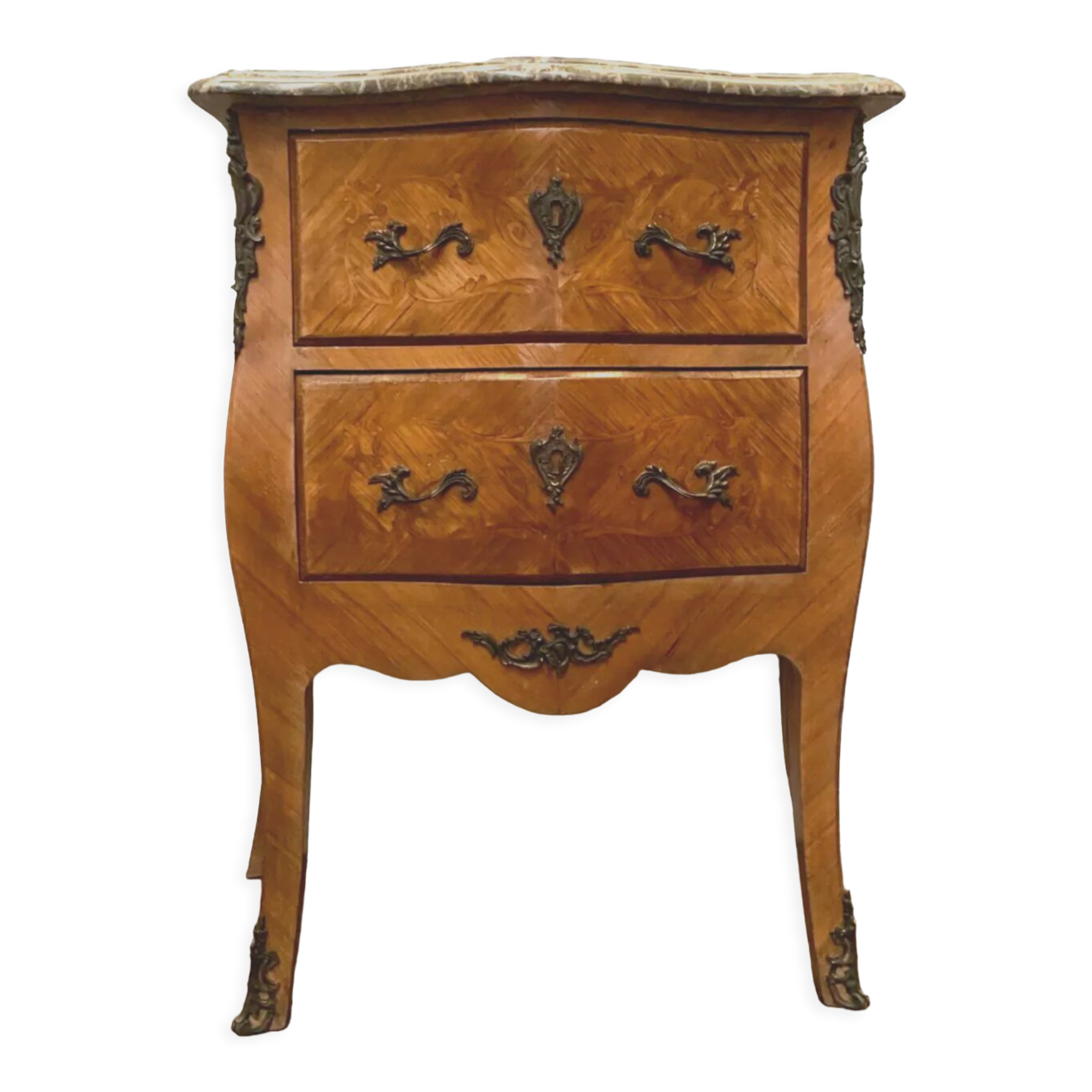 Curved chest of drawers Louis XV style in XX century marquetry