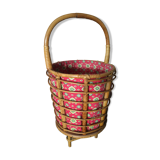 Rattan-work basket with vintage fabric