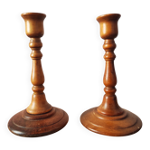 Paire de bougeoirs vintage bois tourné
