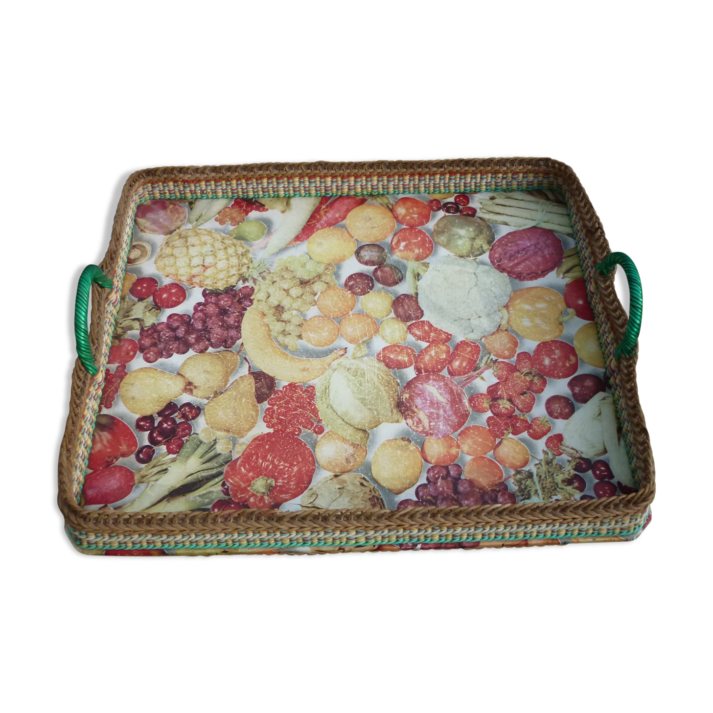 Vintage tray, wicker and braided scoubibous