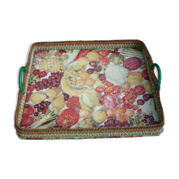 Plateau vintage osier et scoubibous tressés
