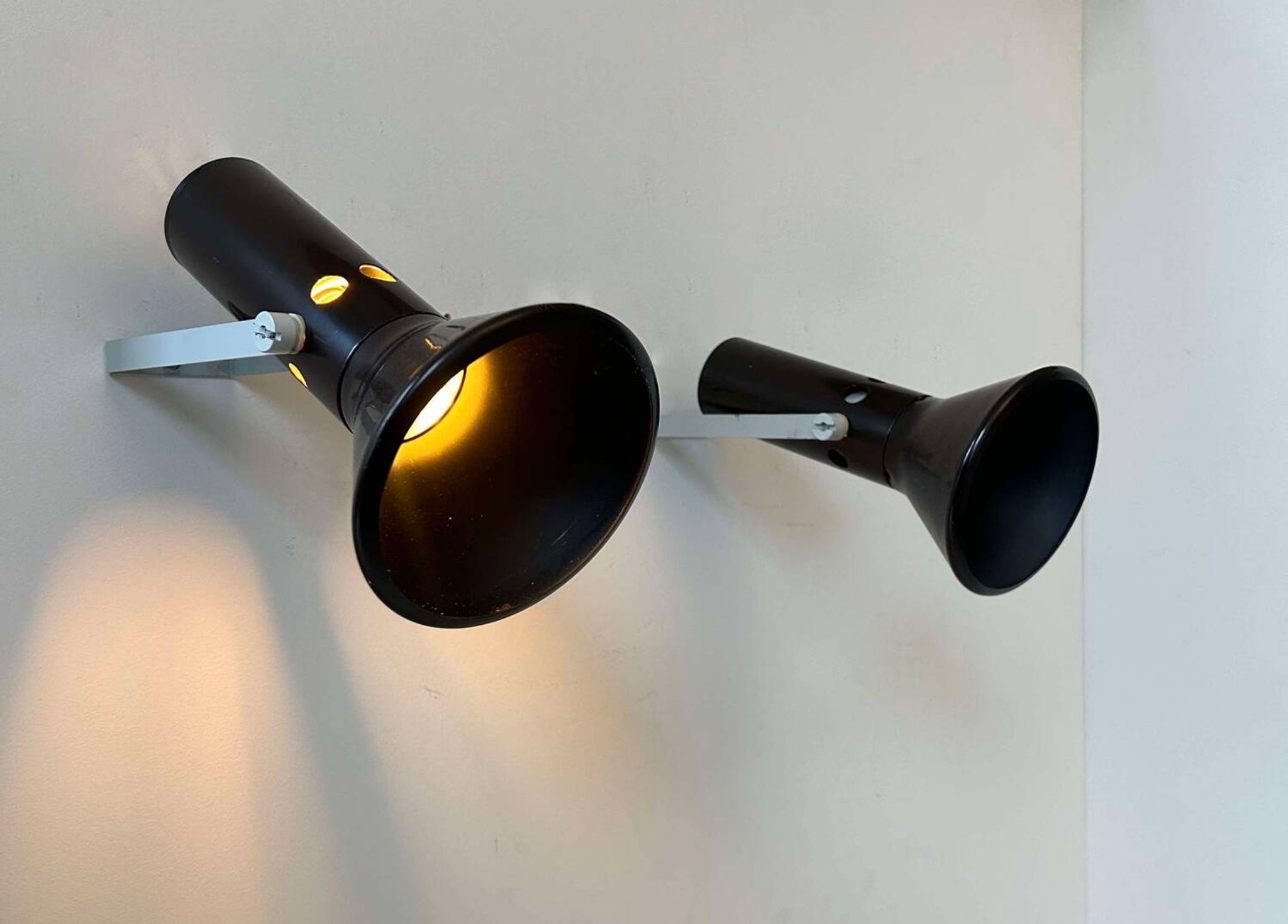 Pair of vintage adjustable wall lights, brown metal, France 1970