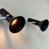 Pair of vintage adjustable wall lights, brown metal, France 1970