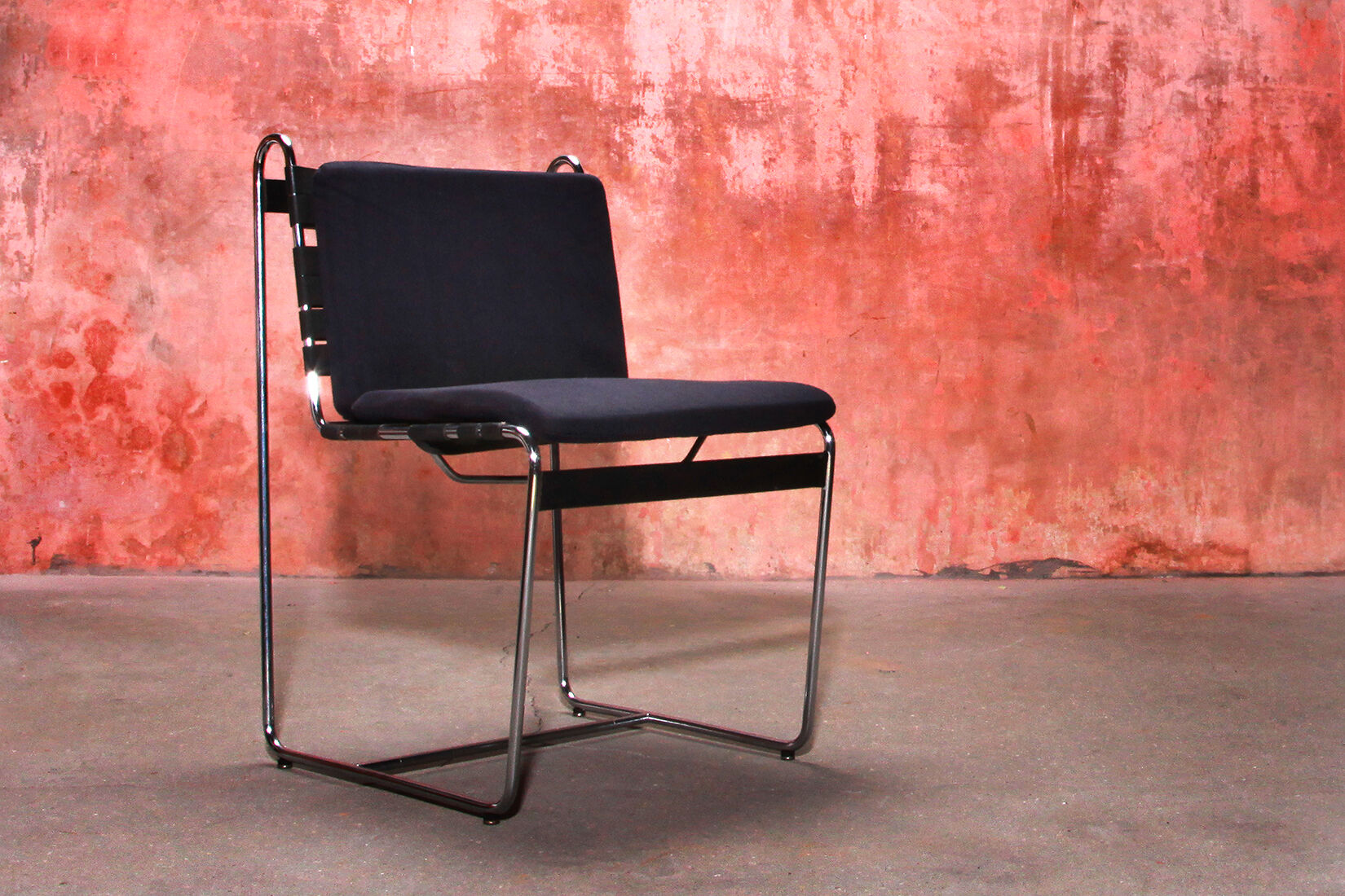 Set of four vintage chrome metal tube mid century chairs