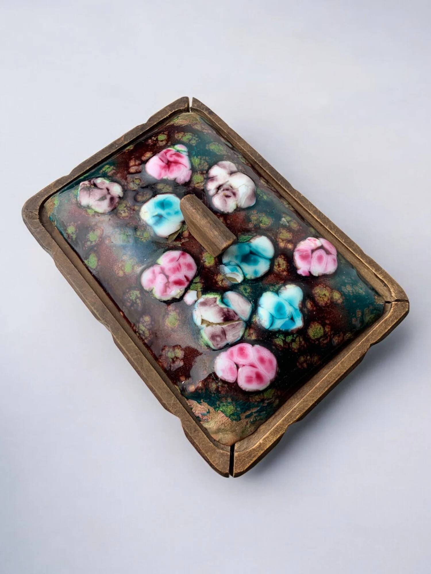 Modernist wood and enamel vanity box by J. Capo Esmaltes, Spain, circa 1970s