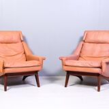 Leather and rosewood chairs and Ottoman by Werner Langenfled Denmark 1960s