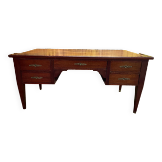 Louis XVI style flat desk in mahogany and leather