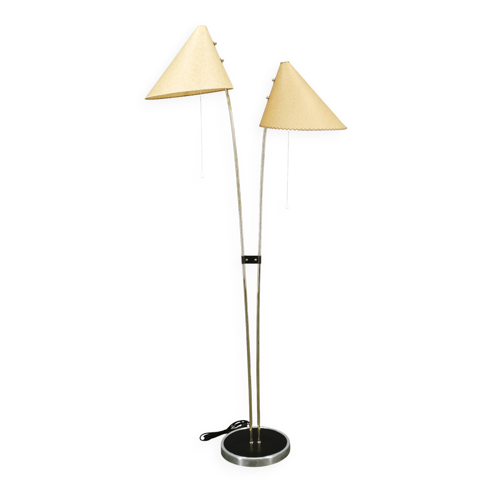 1960s Czech Japanese Floor Lamp with Twin Handmade Paper Shades