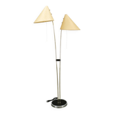 Lampe de sol tchèque japonaise des années 1960 avec deux abat-jours en papier faits à la main.