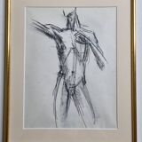 Charcoal study of a male nude, attributed to Maurice de Bus, gilded frame, 26 x 32 cm