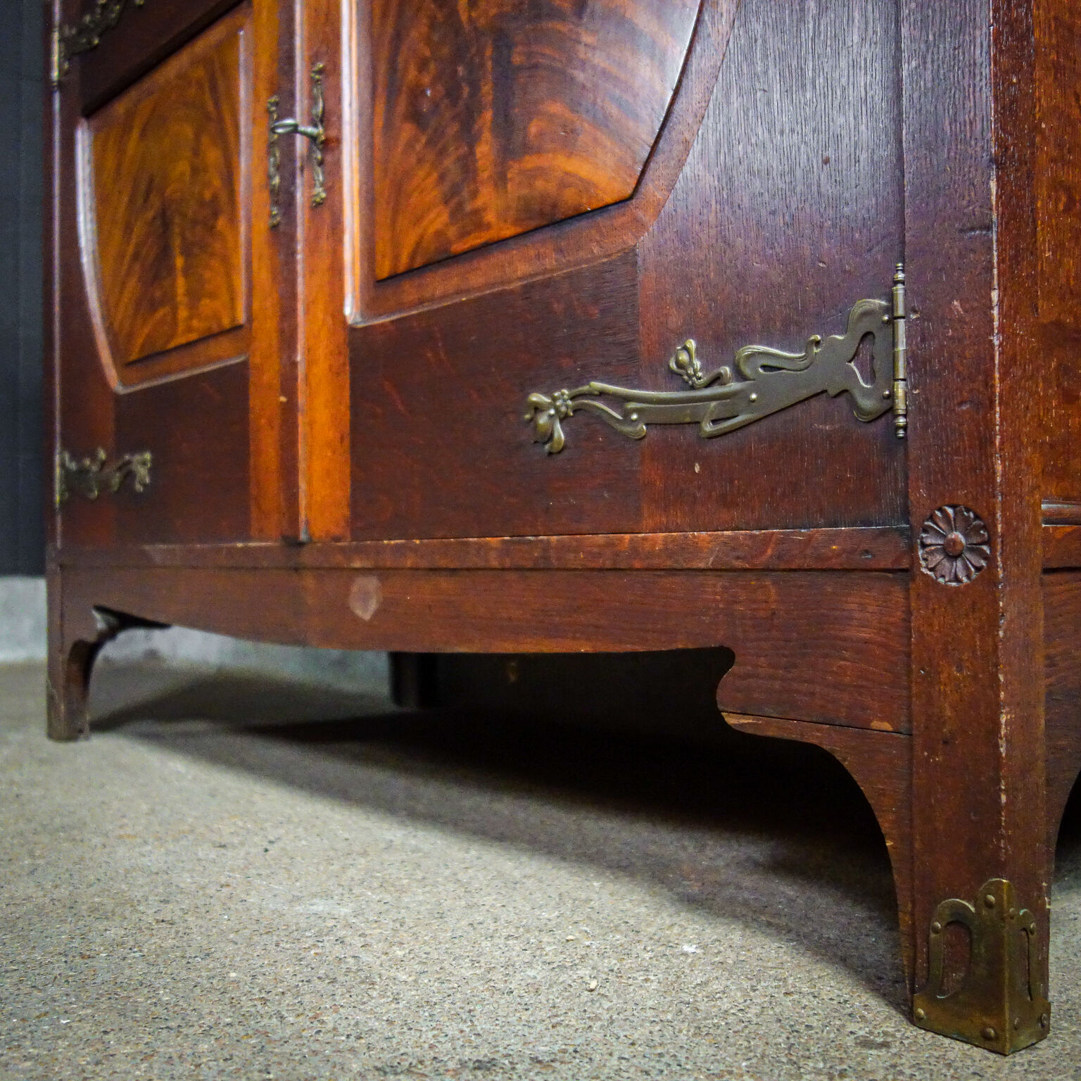 art nouveau cabinet with stained glass window, France circa 1910