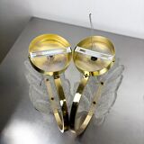 Pair of Murano frosted leaf sconces, textured glass & gilt brass, Italy, 1970