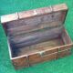 Antique travel chest Wood studded / wrapped in leather Brass lock with key (functional)