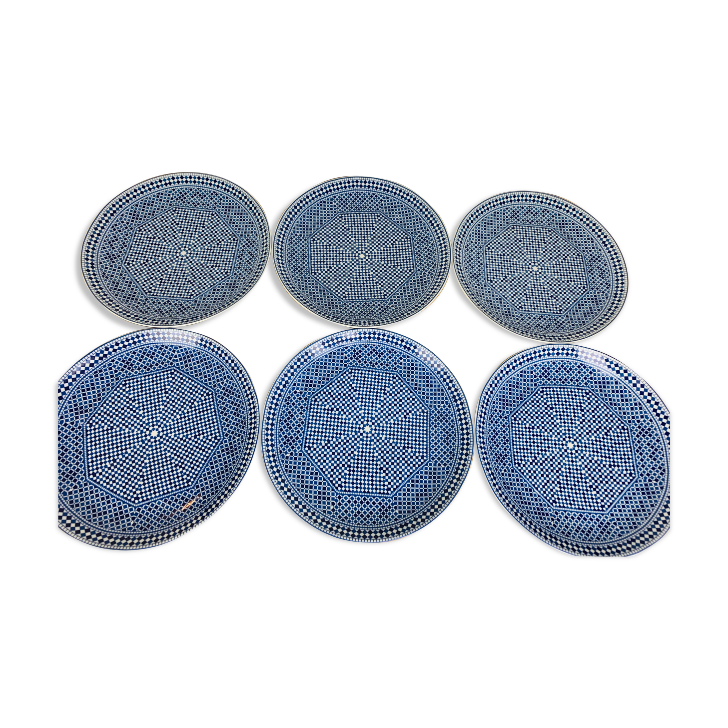6 flat plates Cocema Fes Morocco, blue mosaic