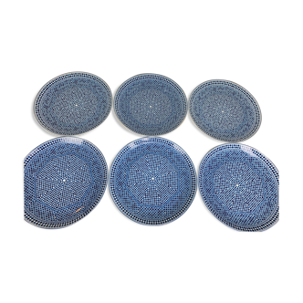 6 flat plates Cocema Fes Morocco, blue mosaic