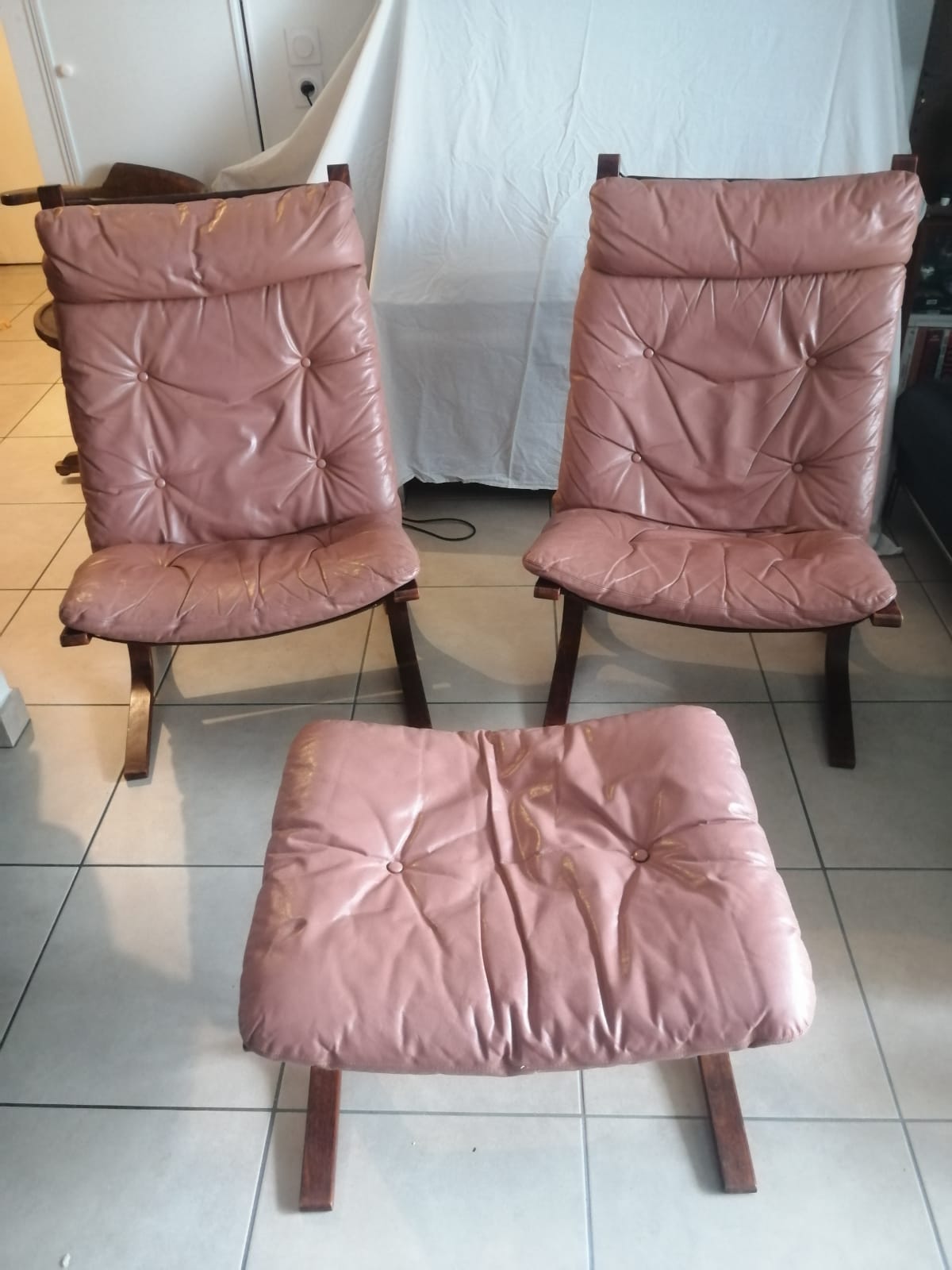 Pair of Scandinavian armchairs and ottoman Ingmar Relling Westnofa 1962