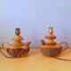 Pair of 60s brutalist wooden lamps