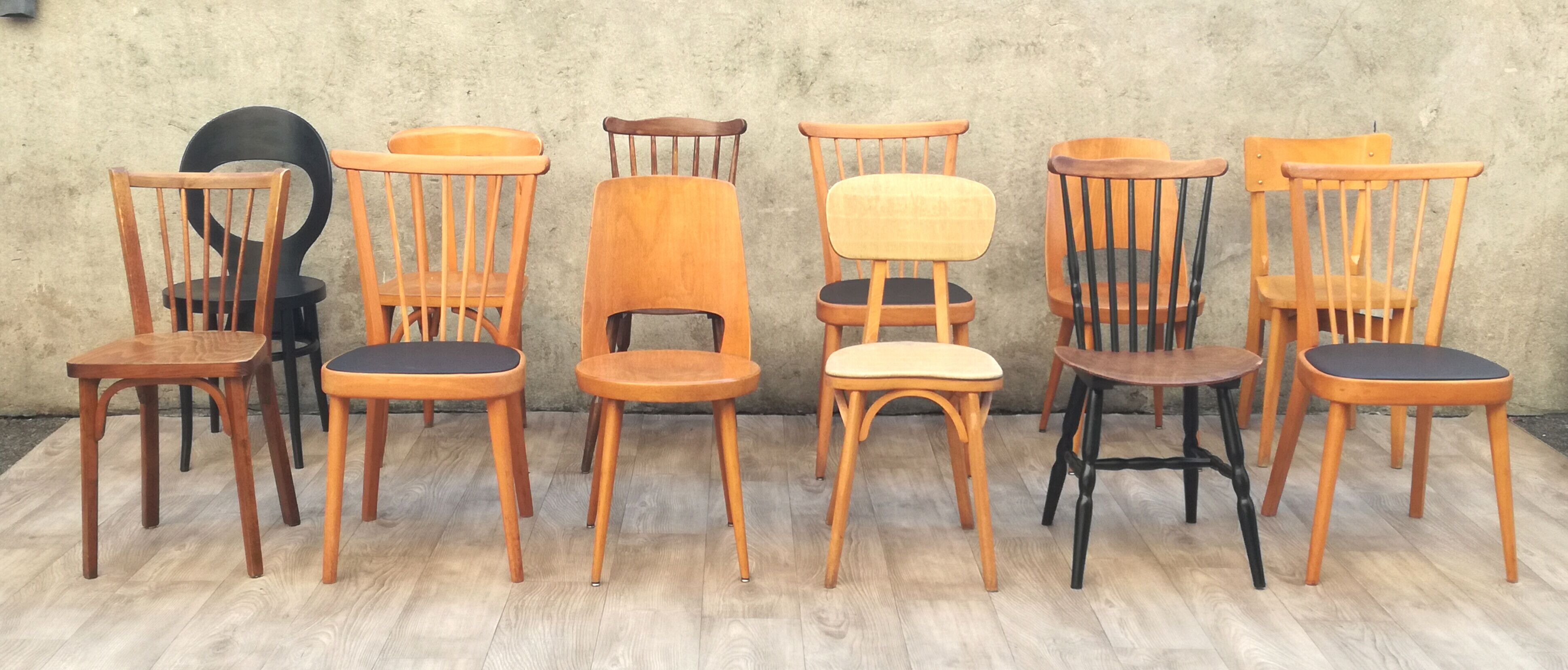 Set of 12 wooden Bistro chairs