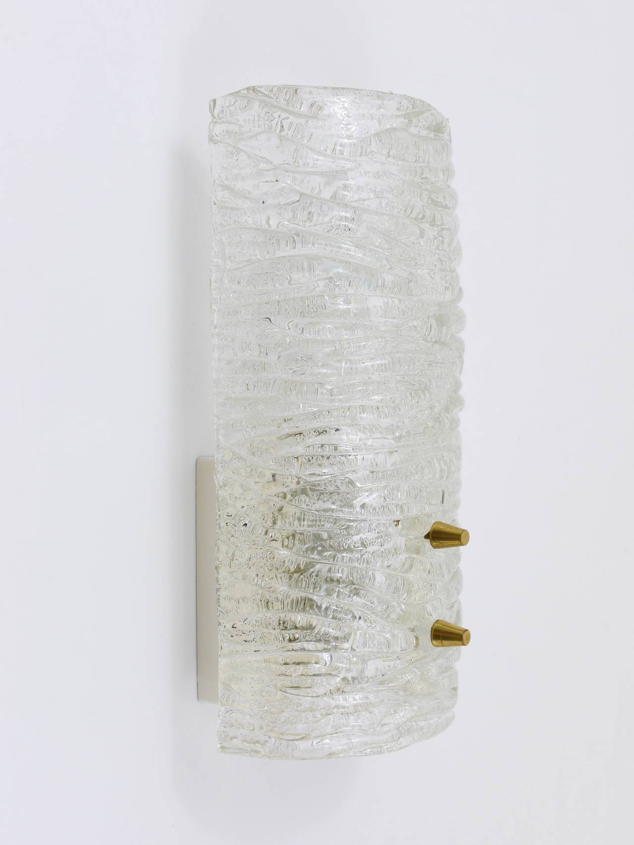 Pair of wall sconces by J.T. Kalmar, brass and textured glass, Austria, 1950s.
