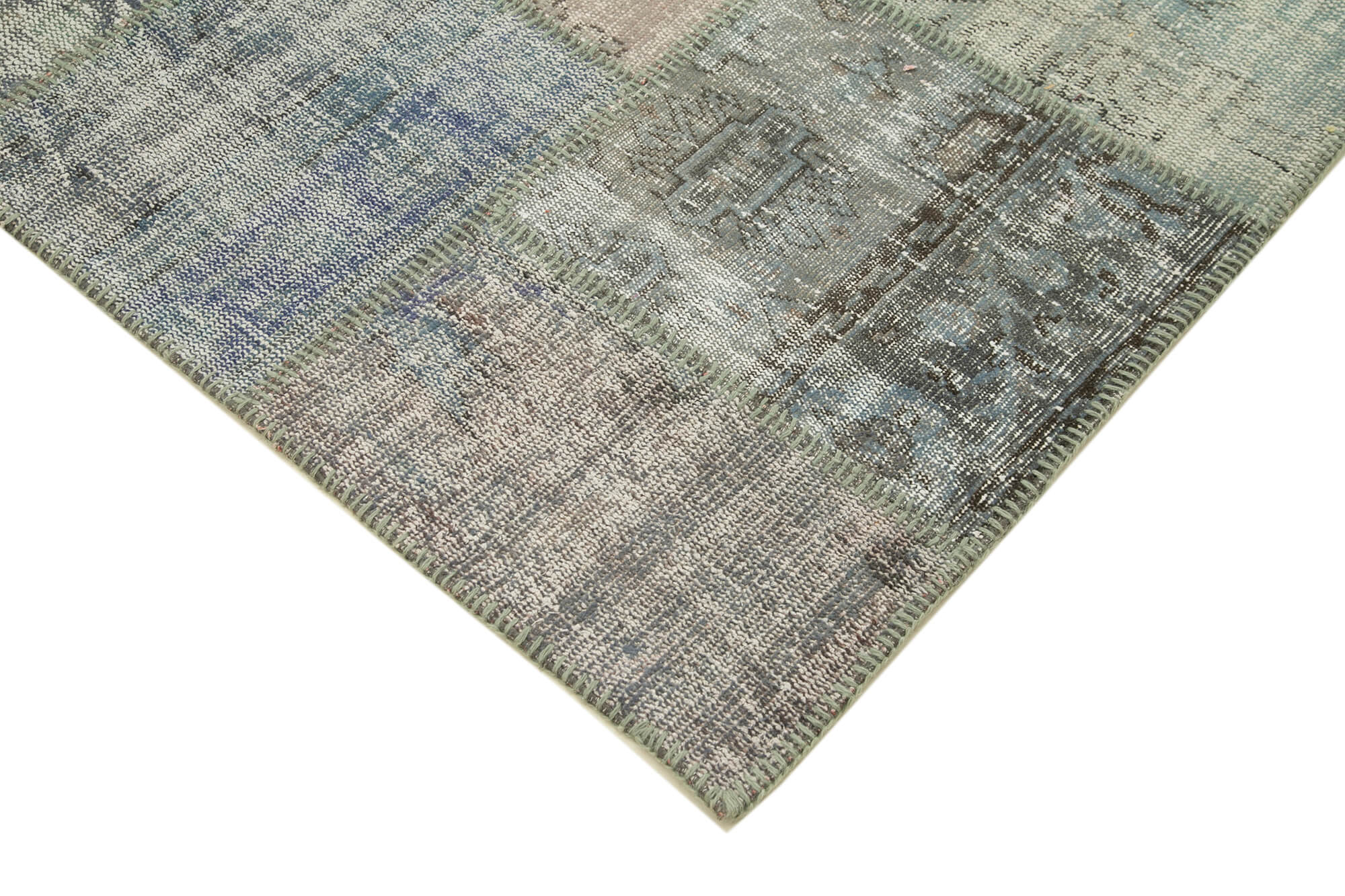 Hand-knotted turkish vintage 176 cm x 249 cm grey patchwork carpet