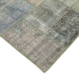 Hand-knotted turkish vintage 176 cm x 249 cm grey patchwork carpet