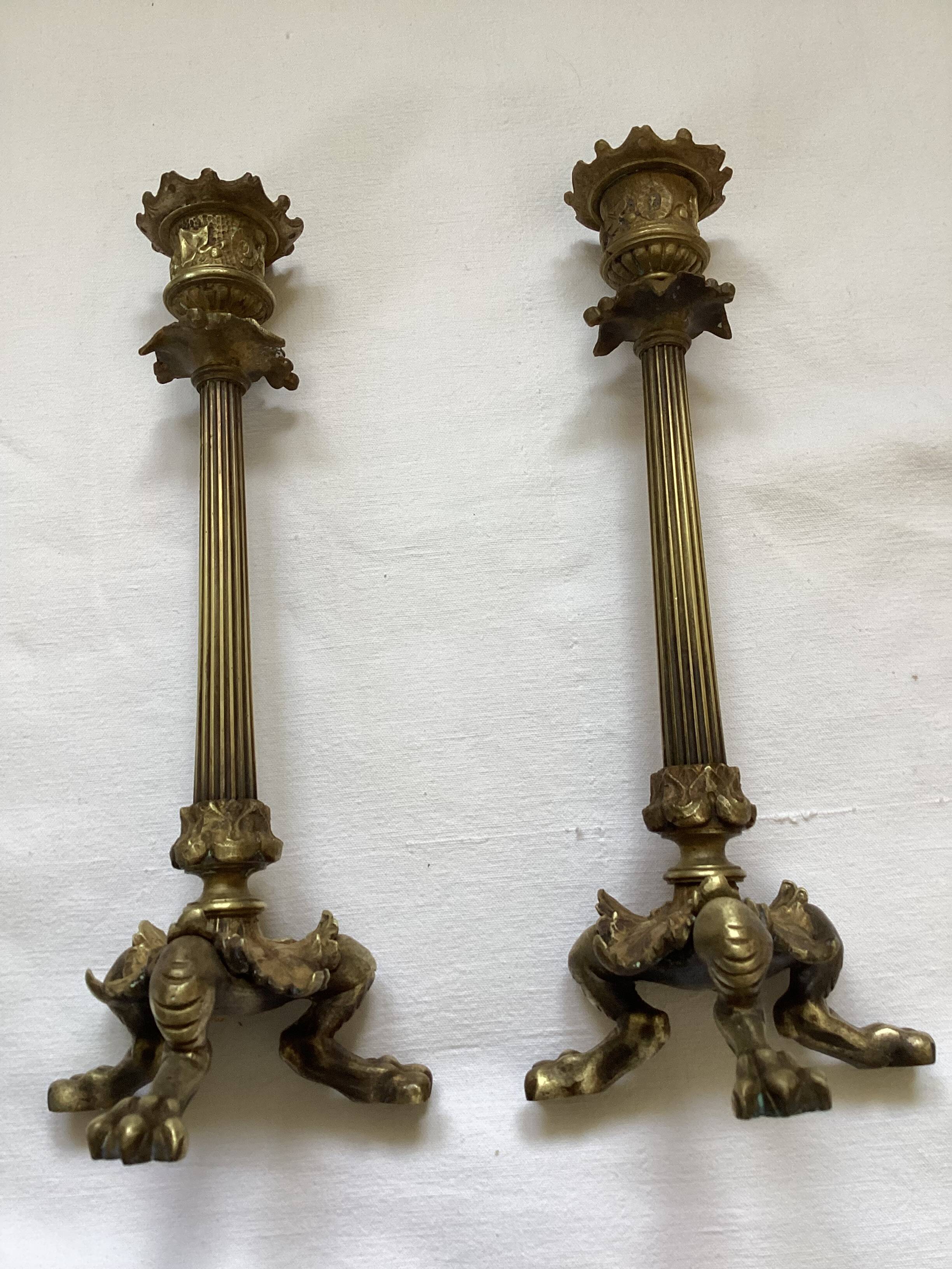 Old pair of bronze candlesticks