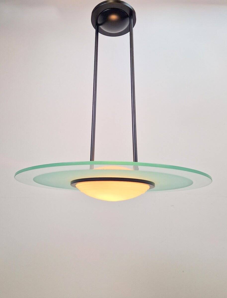 Vintage Italian Glass Disc UFO Pendant Lamp, 1980s