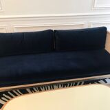 Sofa canage 210 light wood, navy blue velvet