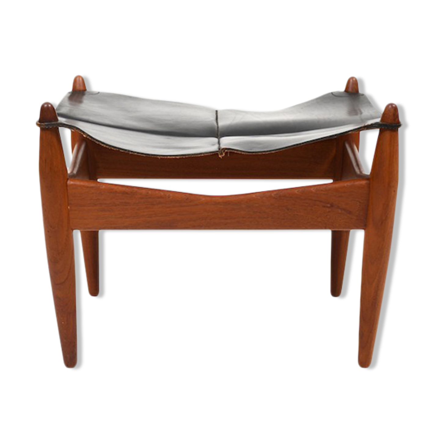 Illum Wikkelsø Teak and Leather Ottoman Denmark 1960s
