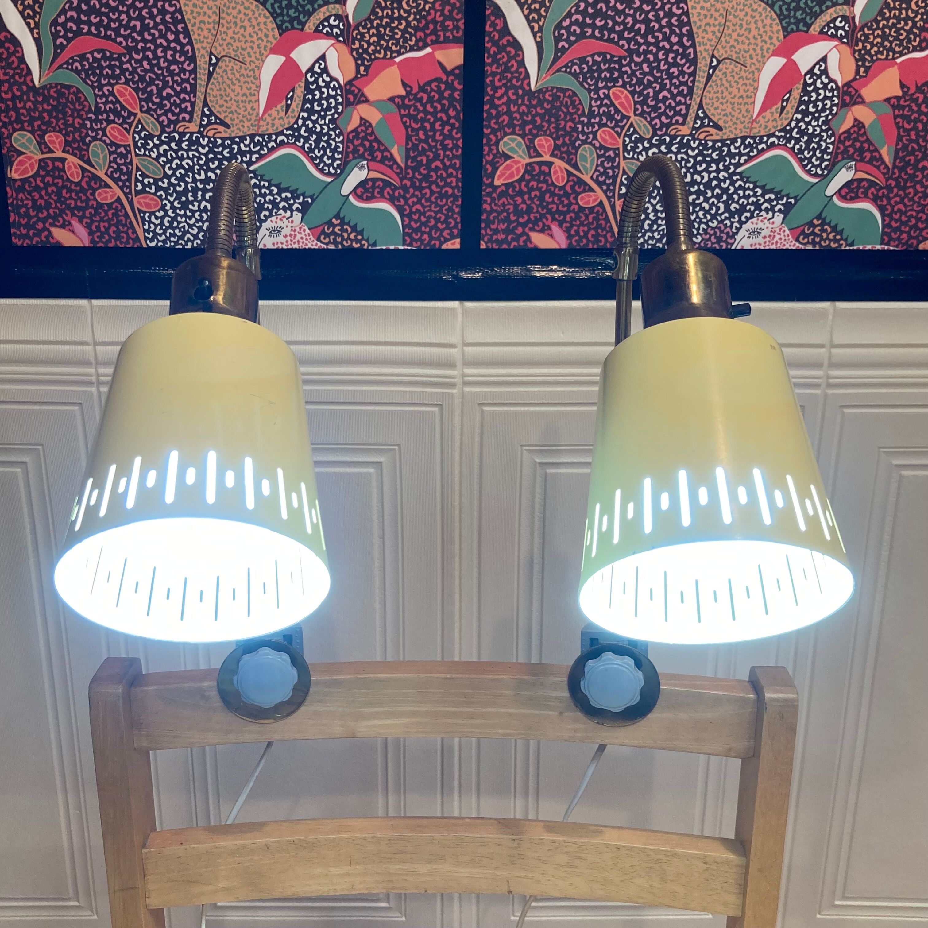 Pair of large modular scandinavian design wall lights from the 1950s.