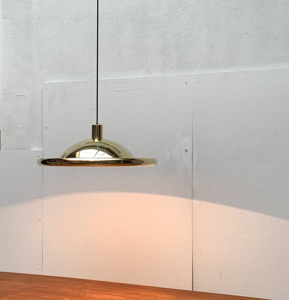 Postmodern Italian vintage brass suspension UFO model S-481 by Luci Italia, 1970s.