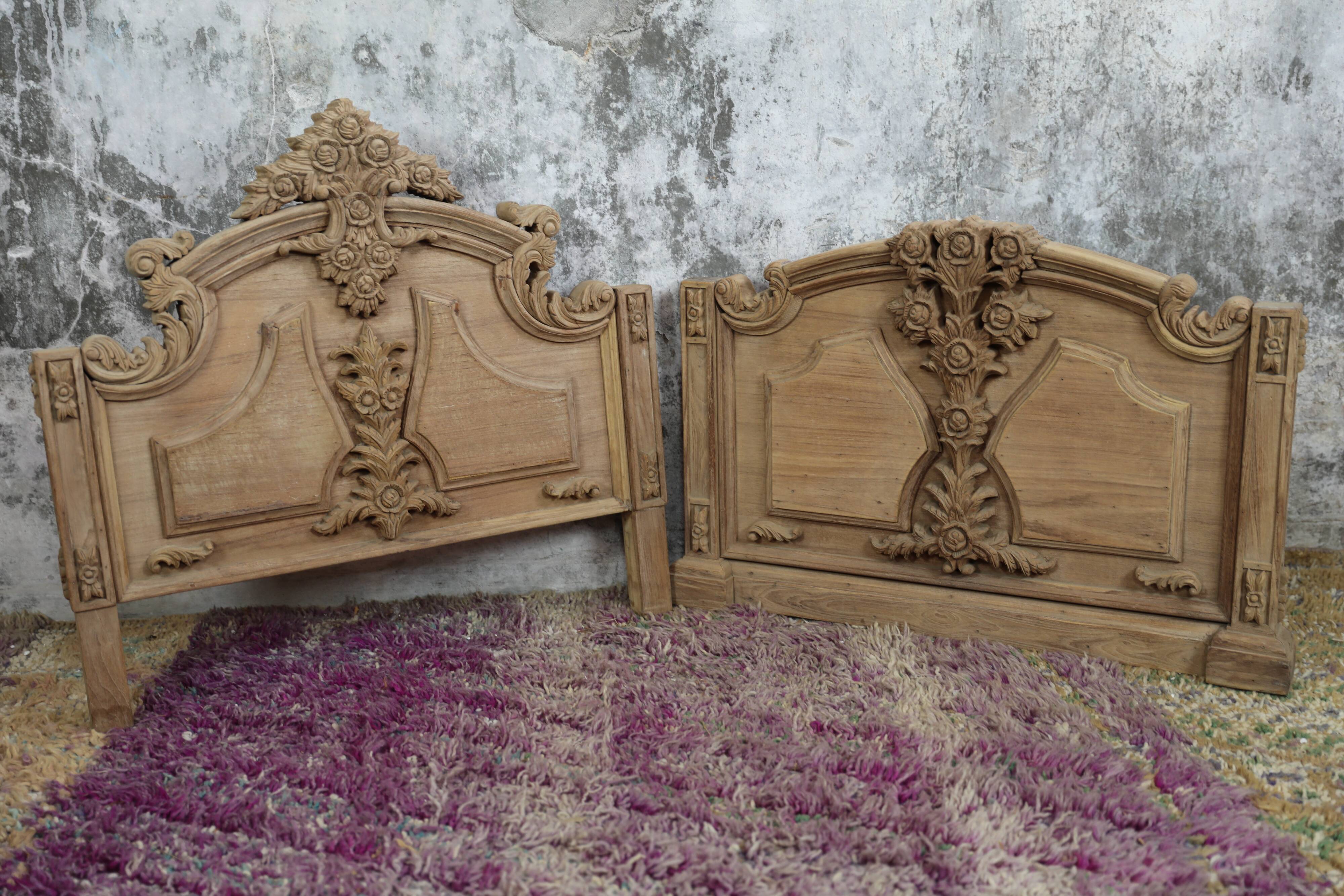 Set of wall panels headboard in carved wood, unique piece