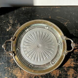 Plateau with handles, moulded glass and brass, Verlys, vintage Art Deco 1930-1940.