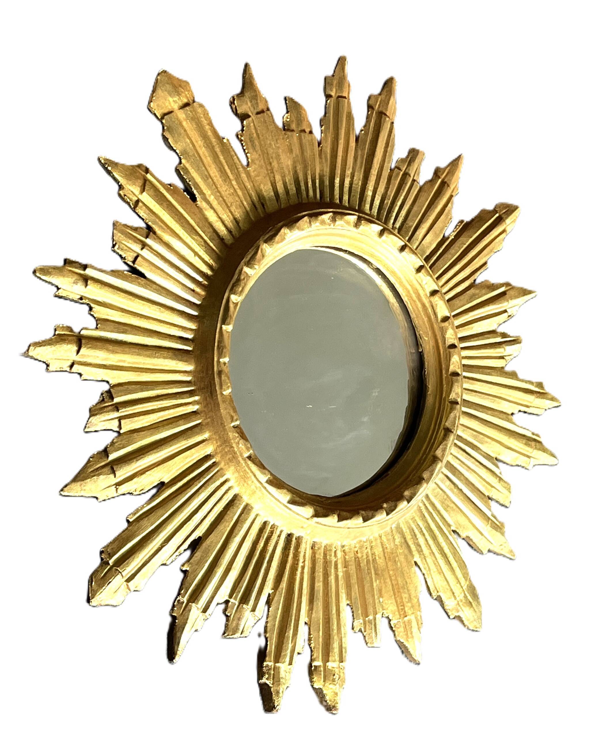 golden wooden sun mirror - 48 cm