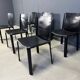 Vintage black leather dining chairs by Cidue, set of 6 - 1980s