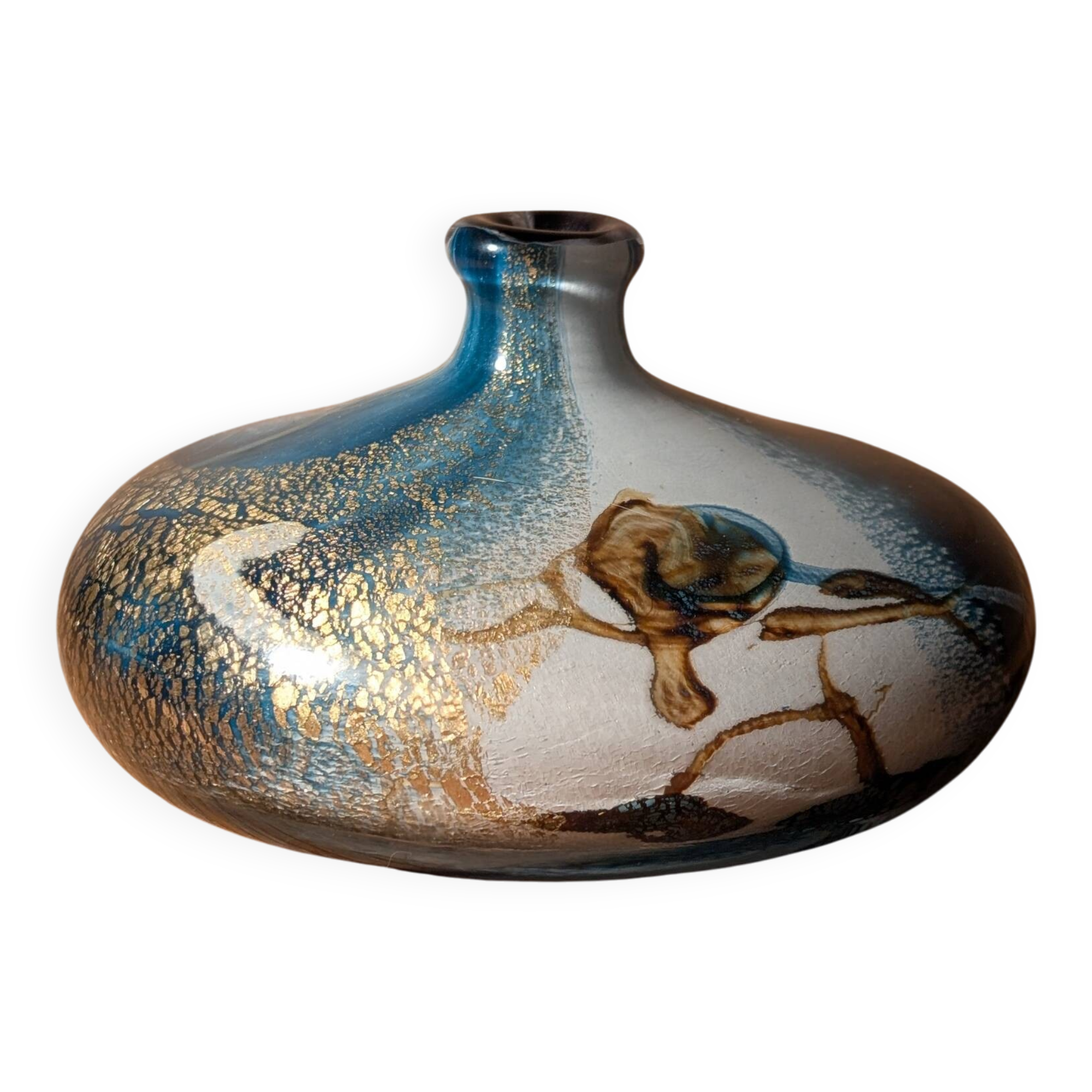 Multilayered glass vase with gold inclusions, Biot workshop, signed JM Operto