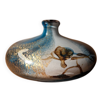 Vase en verre multicouches inclusion d'or atelier biot signé jm operto